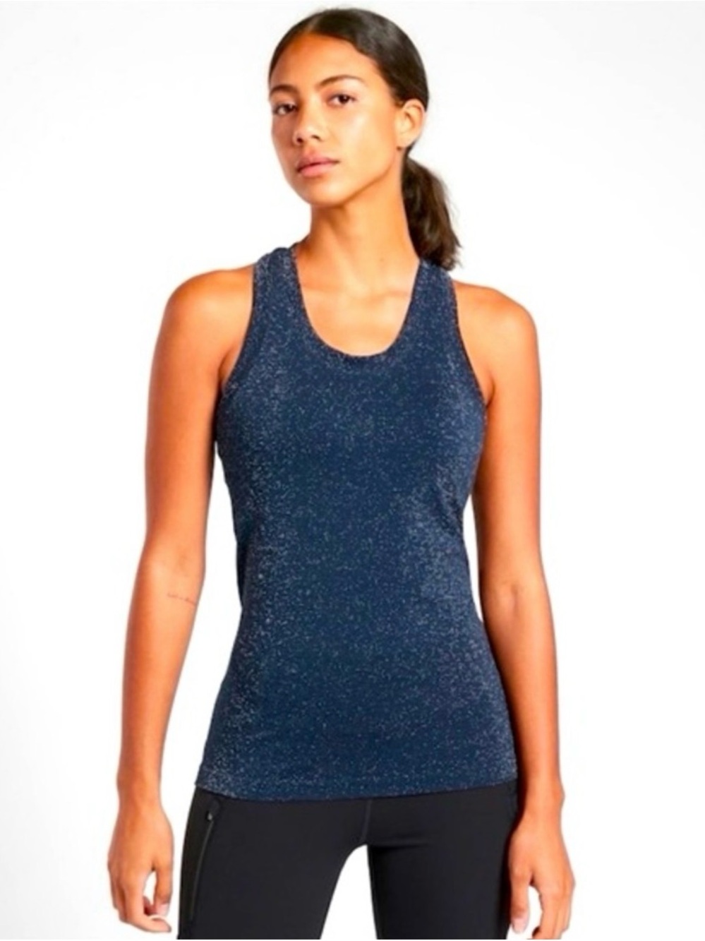 Athleta Momentum Shine Tank Size L Dark Navy Blue Glitter